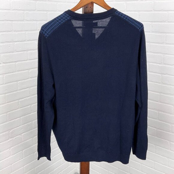 Club Room Sweater Mens Large Blue Black Houndstooth Classic Merino Wool NWT - Picture 3 of 10